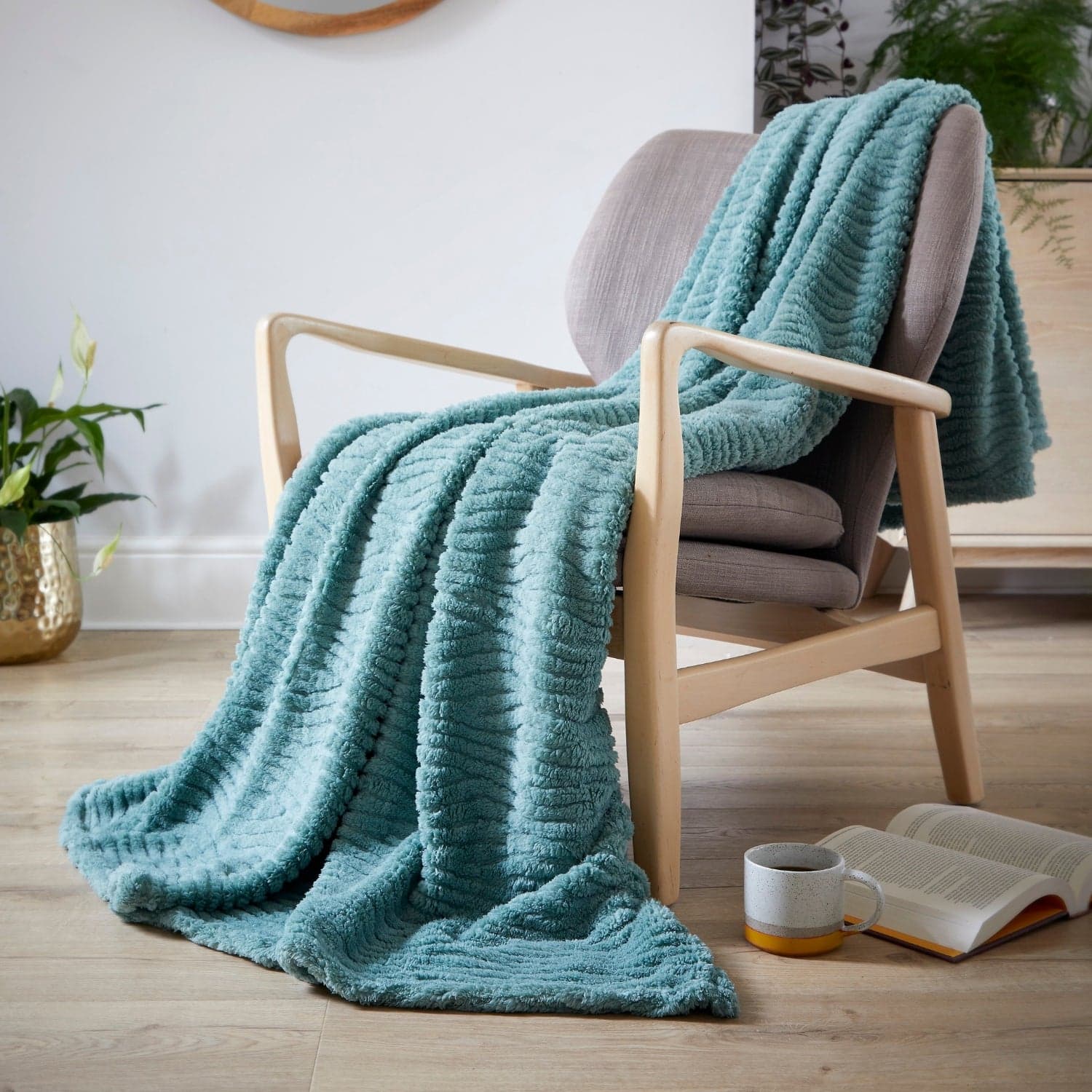 Sage green gentle-waves textured throw