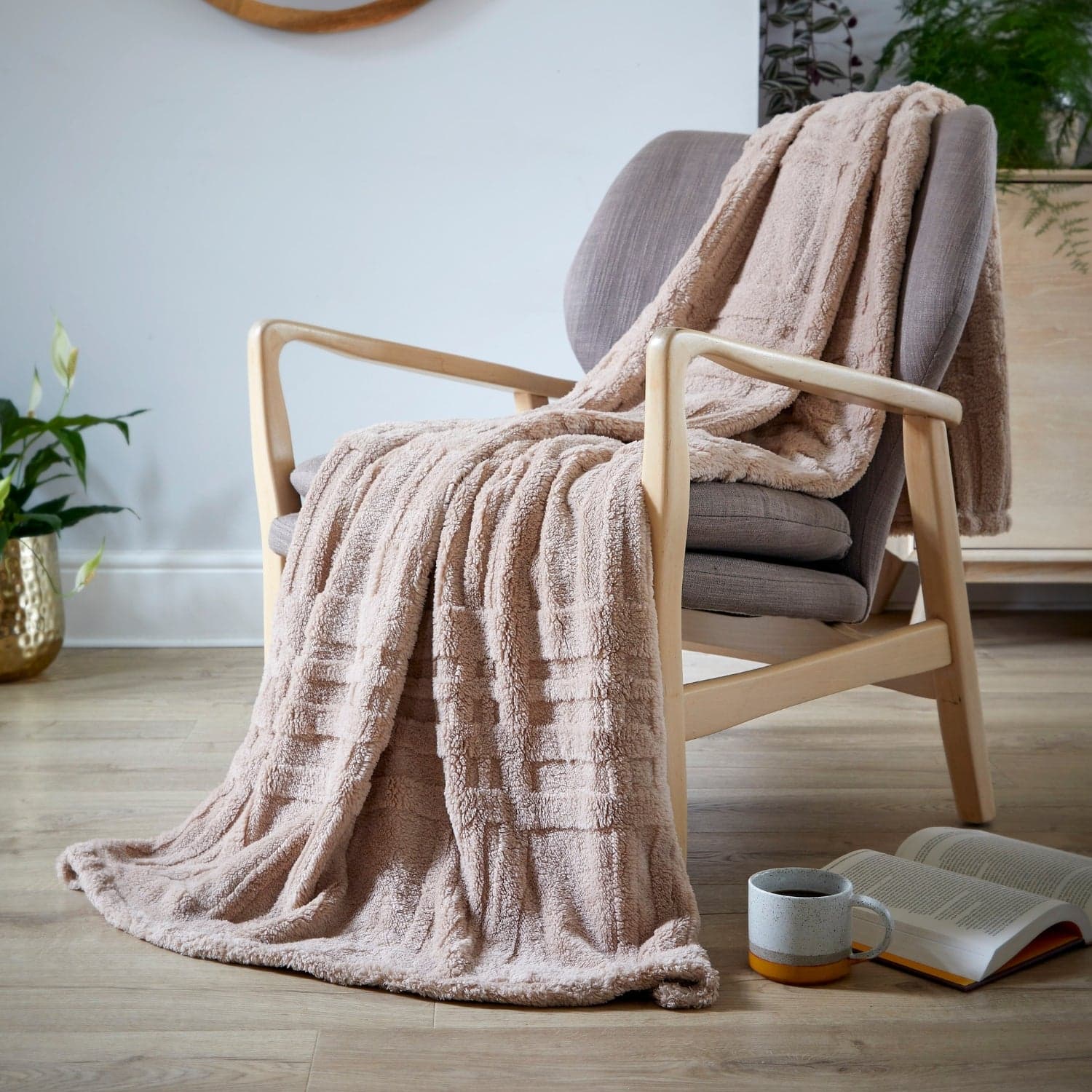 Soft brown open-check textured throw