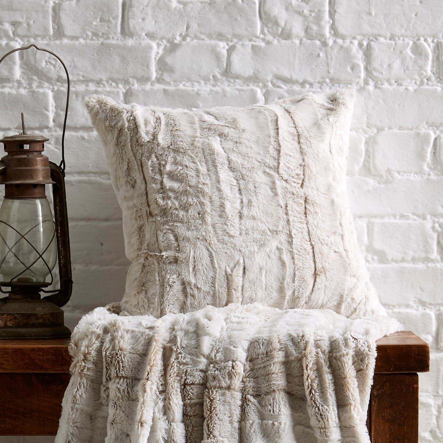 Natural snow-leopard faux-fur cushion