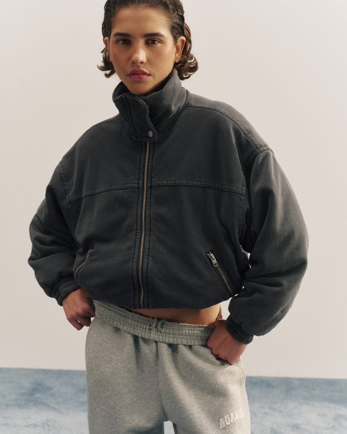 Charcoal washed padded bomber jacket