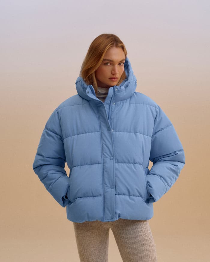 Ice blue hooded puffer jacket