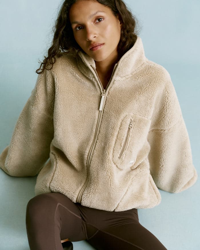 Sand oversized zip-through fleece