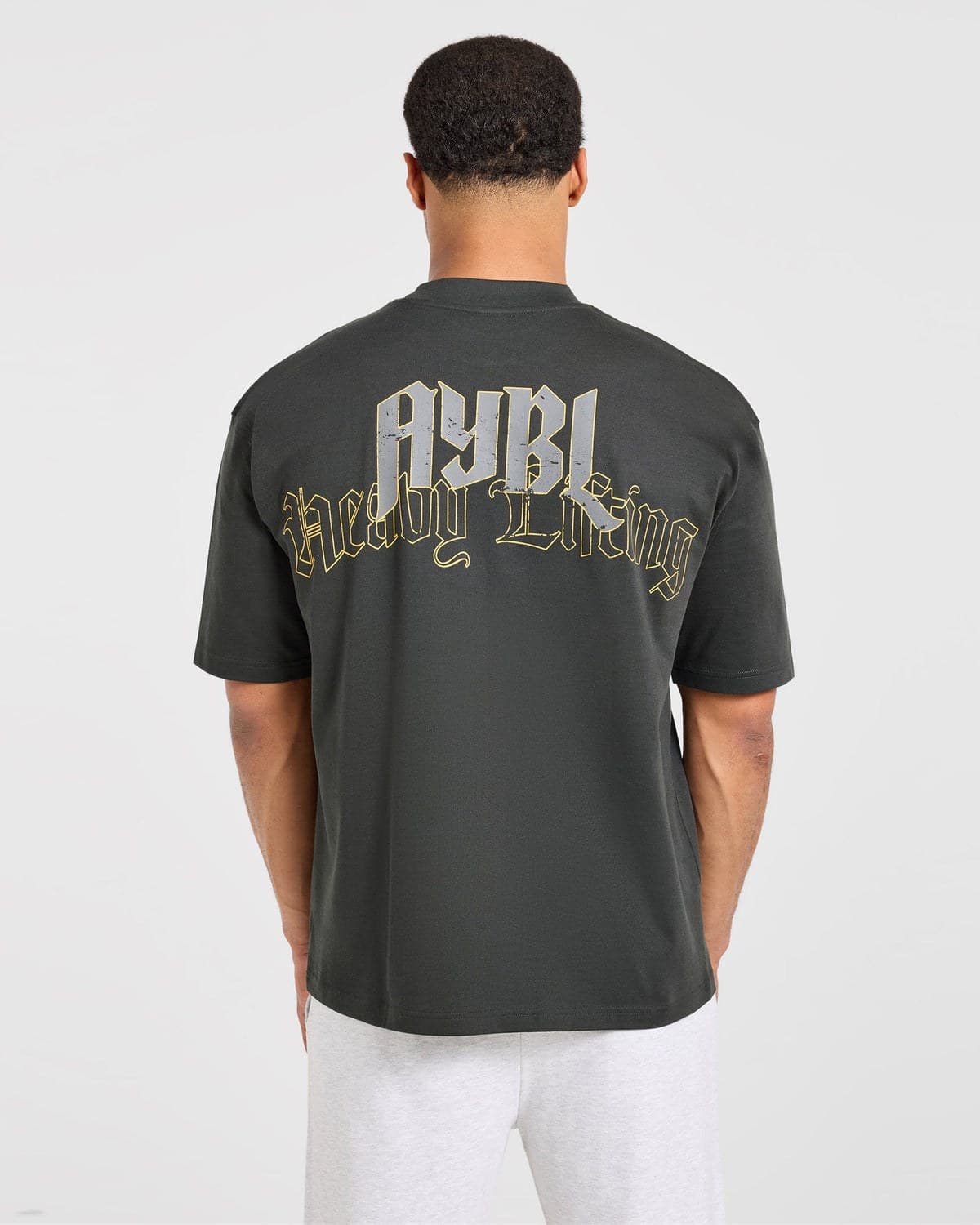 Charcoal oversized training tee on model
