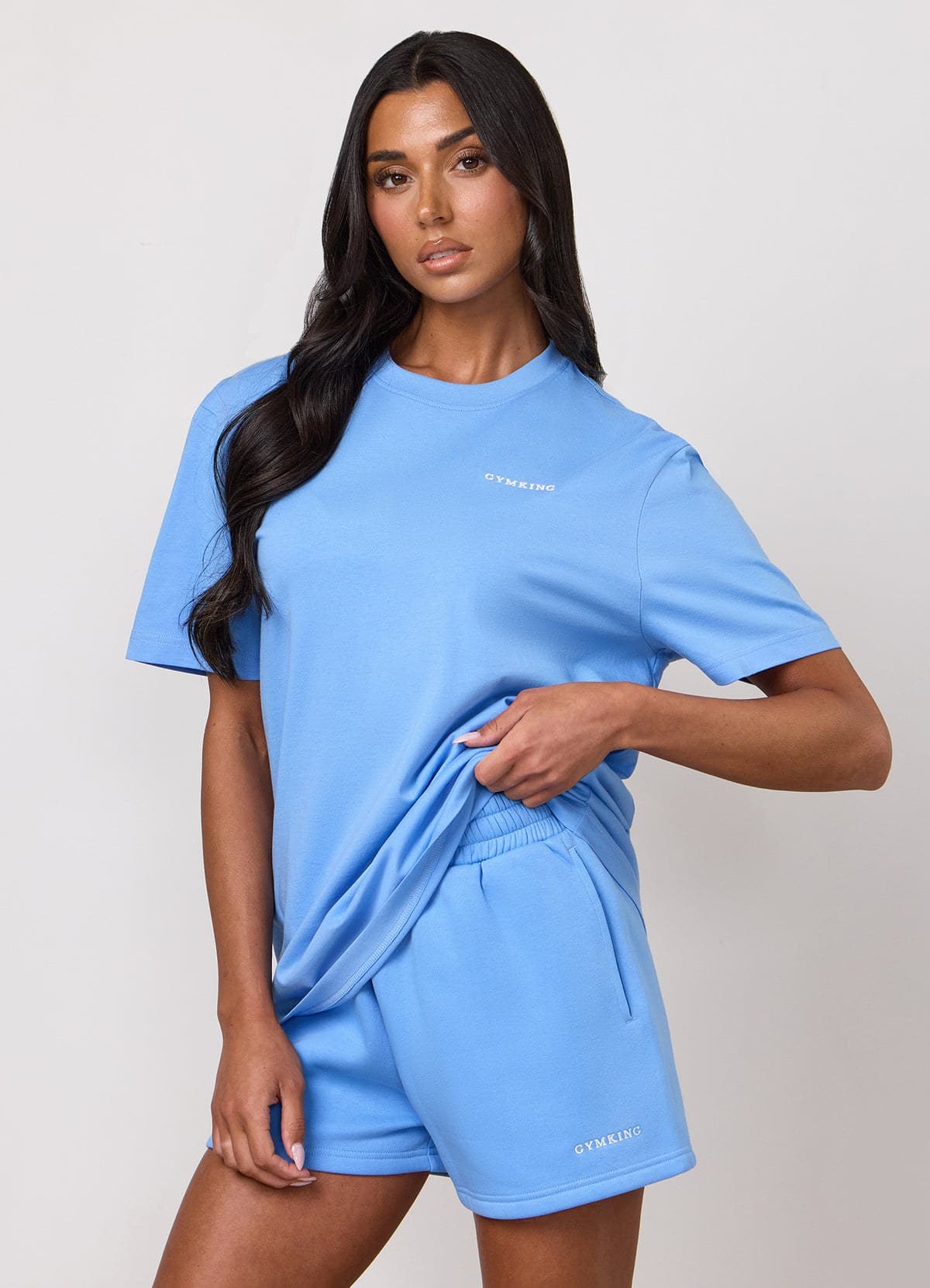 Blue boyfriend training tee on model
