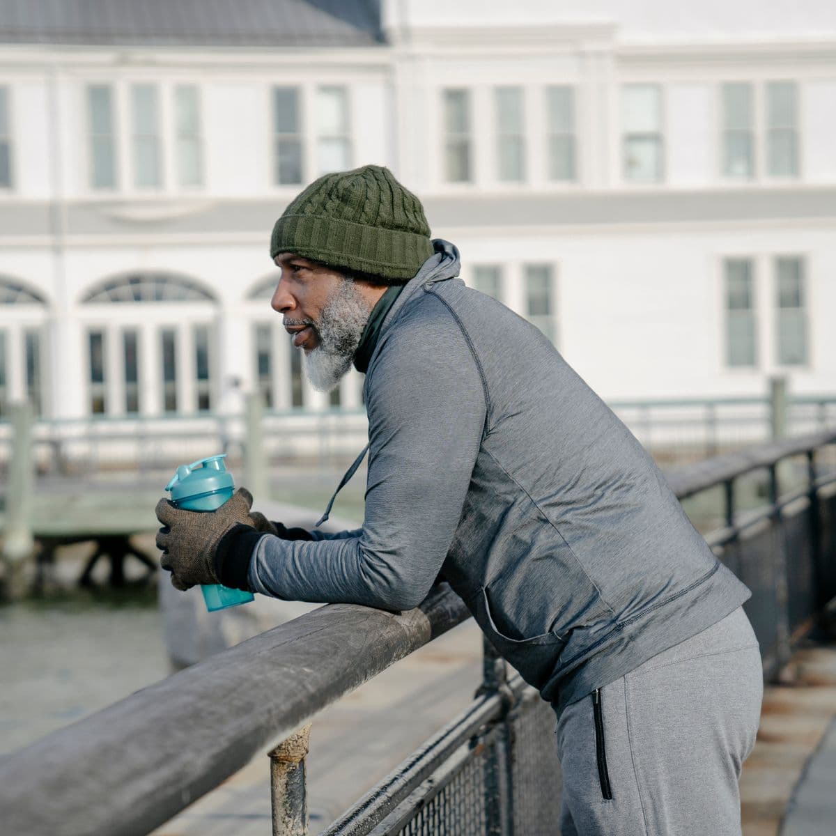 Athlete in a grey performance long-sleeve