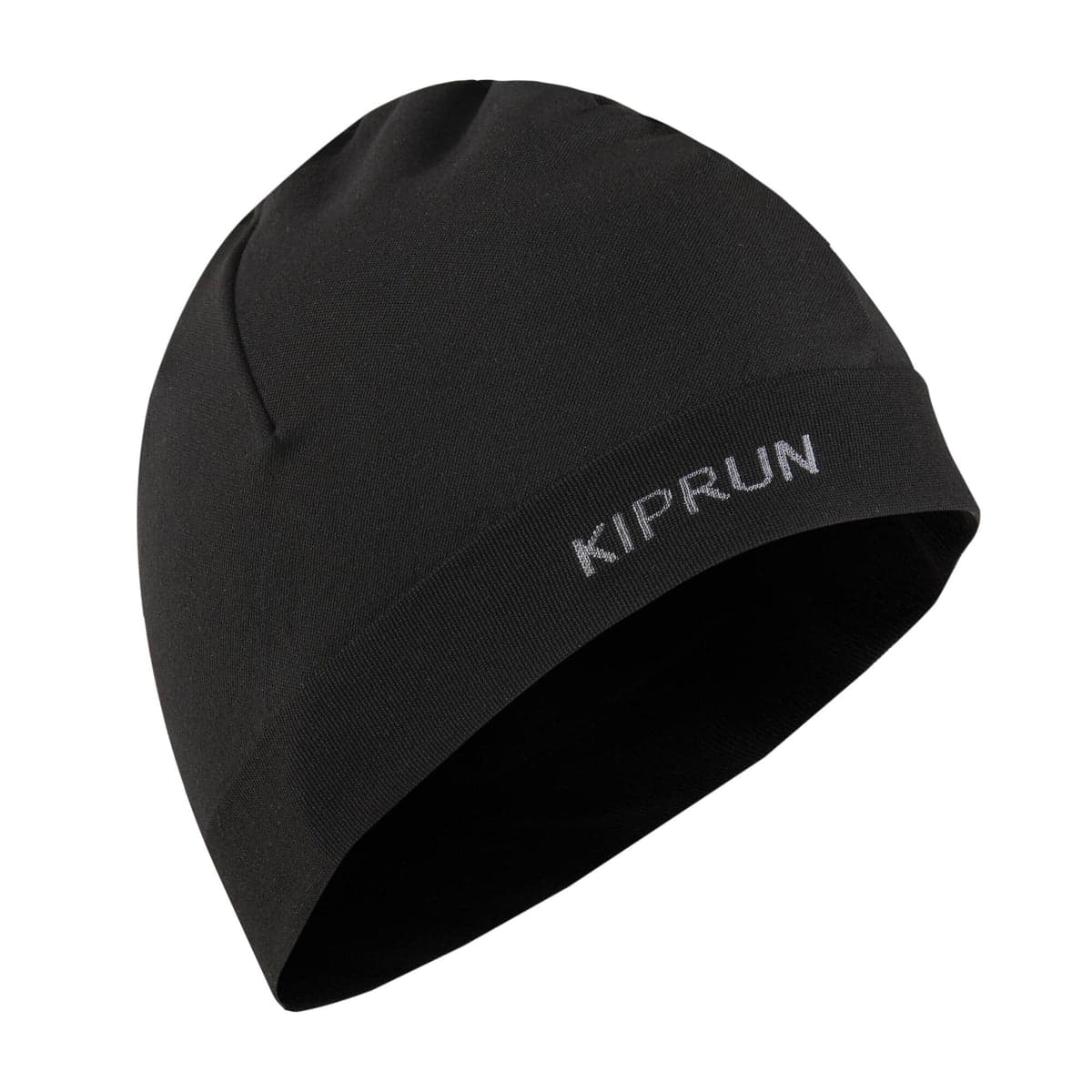 A black seamless running beanie