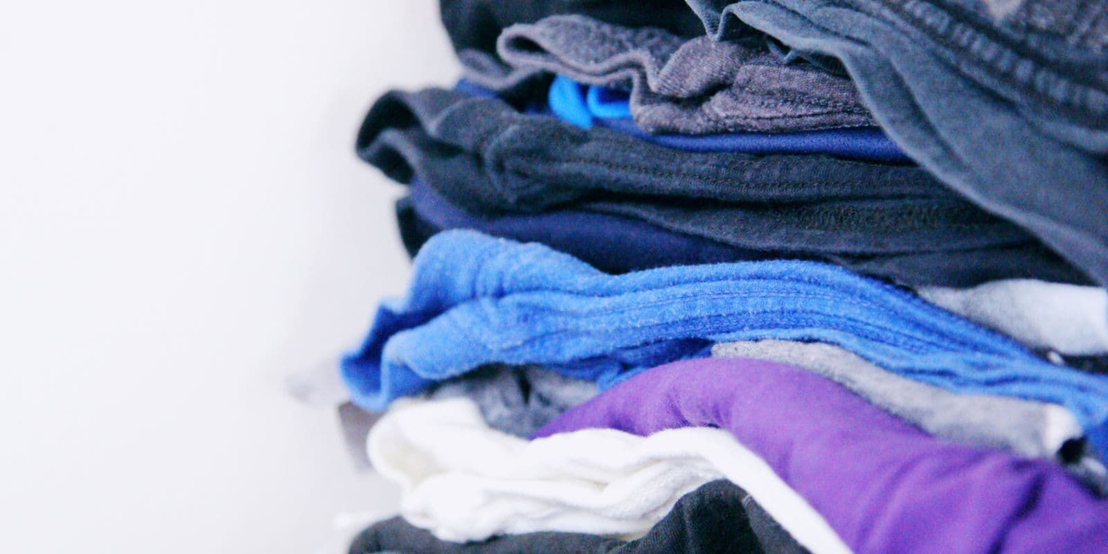 Folded stacks of team jerseys