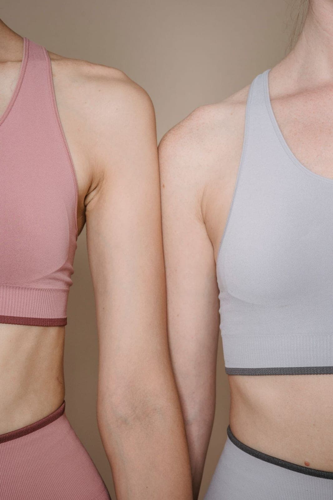 Soft pastel sports bras showing fabric detail