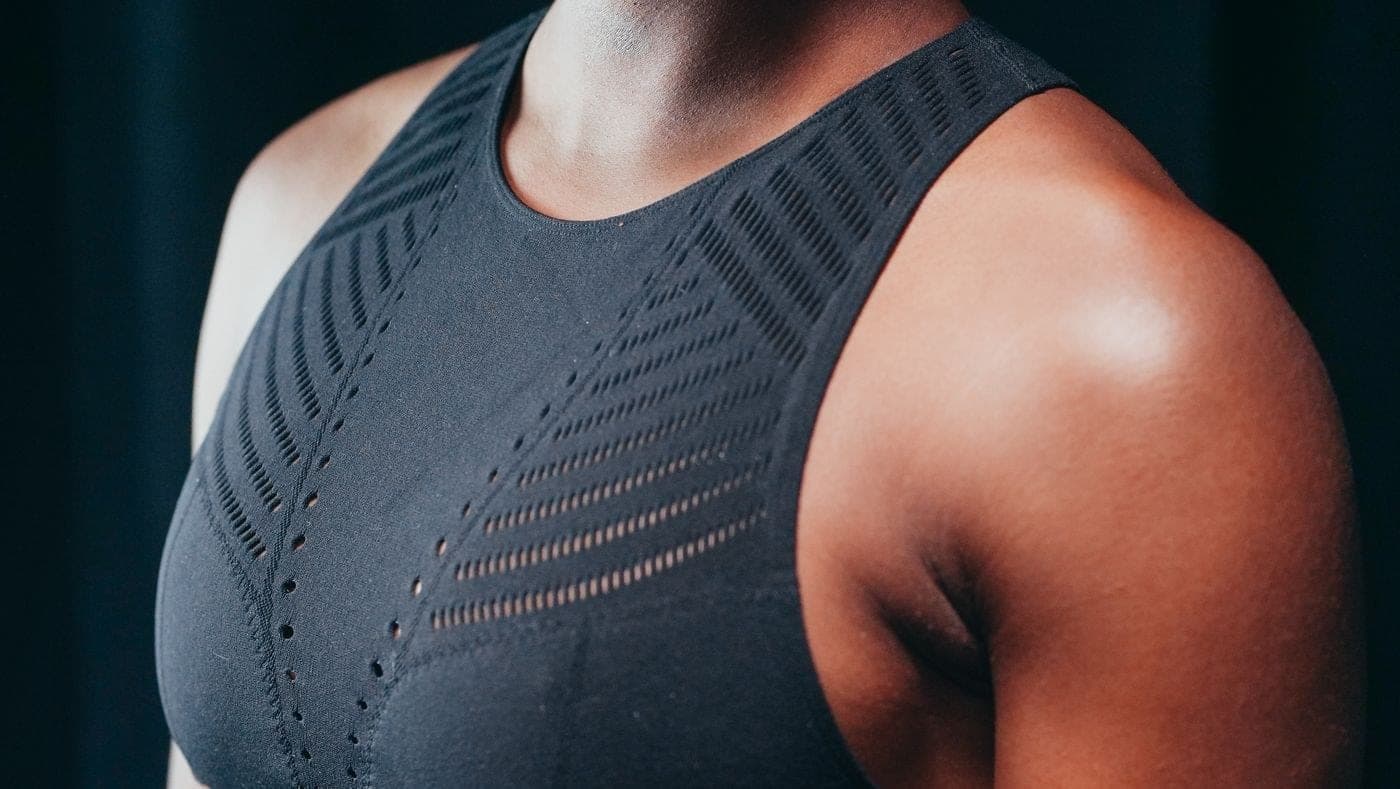 Detail of a seamless performance top