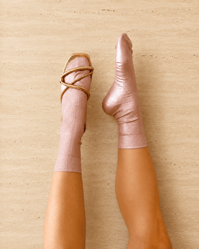 Pale pink metallic silk socks