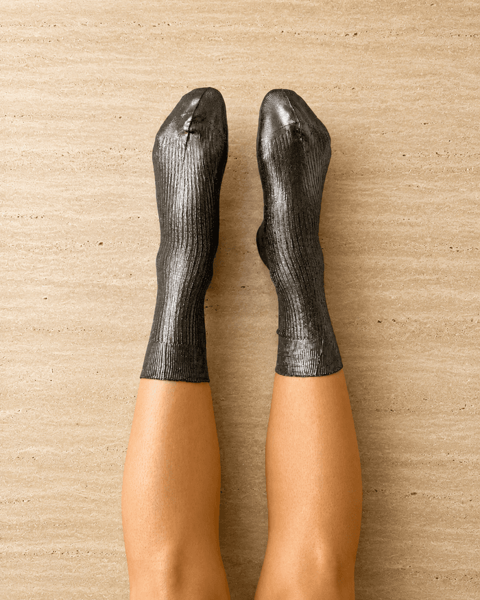 Grey metallic silk socks