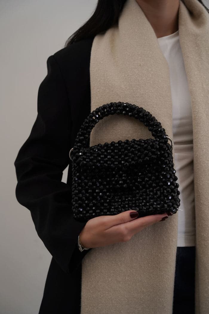 Black beaded evening clutch