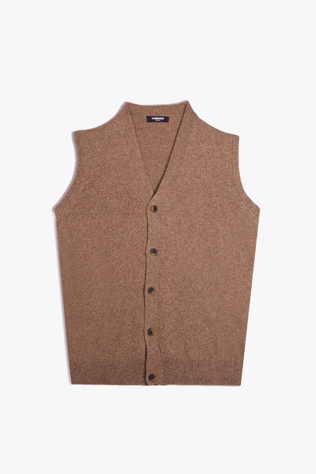 Camel lambswool button-up knit vest