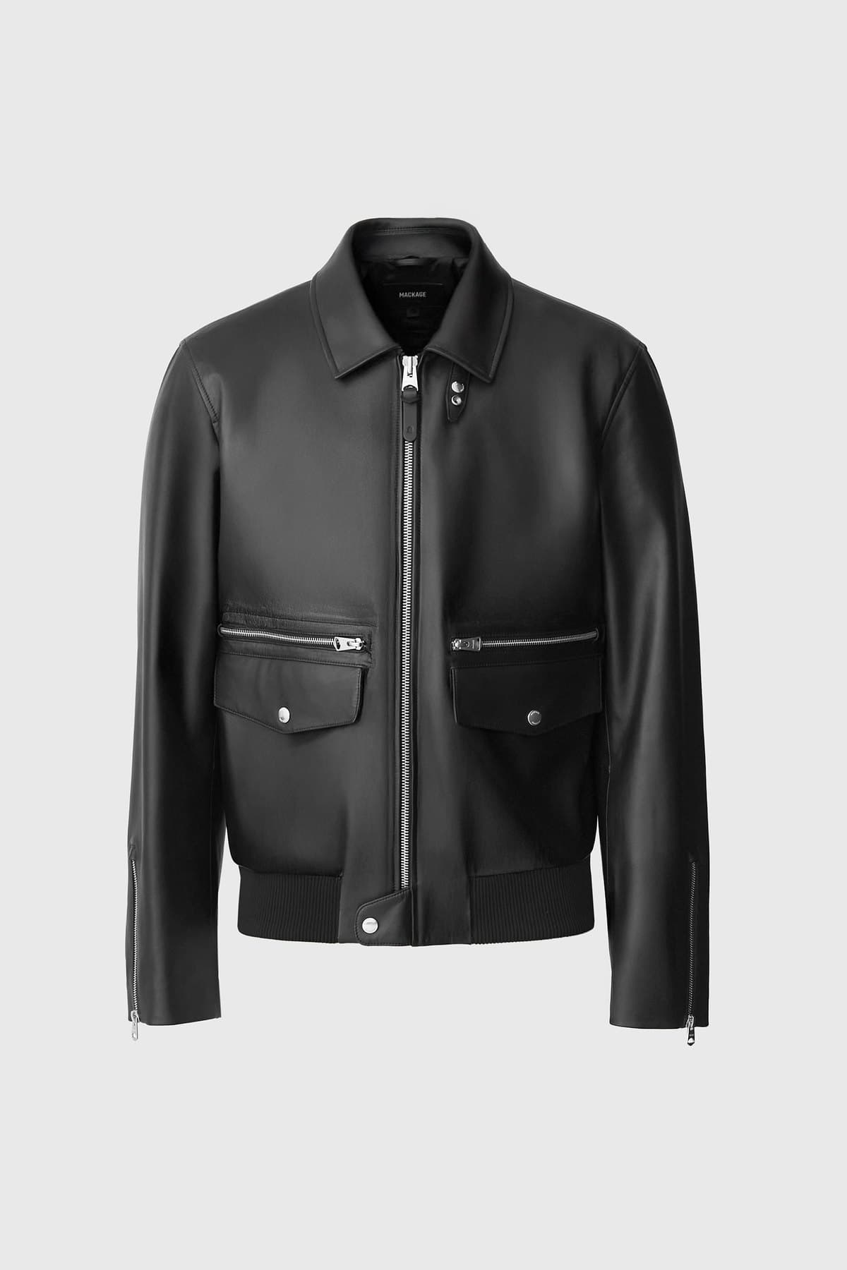 Black leather bomber jacket