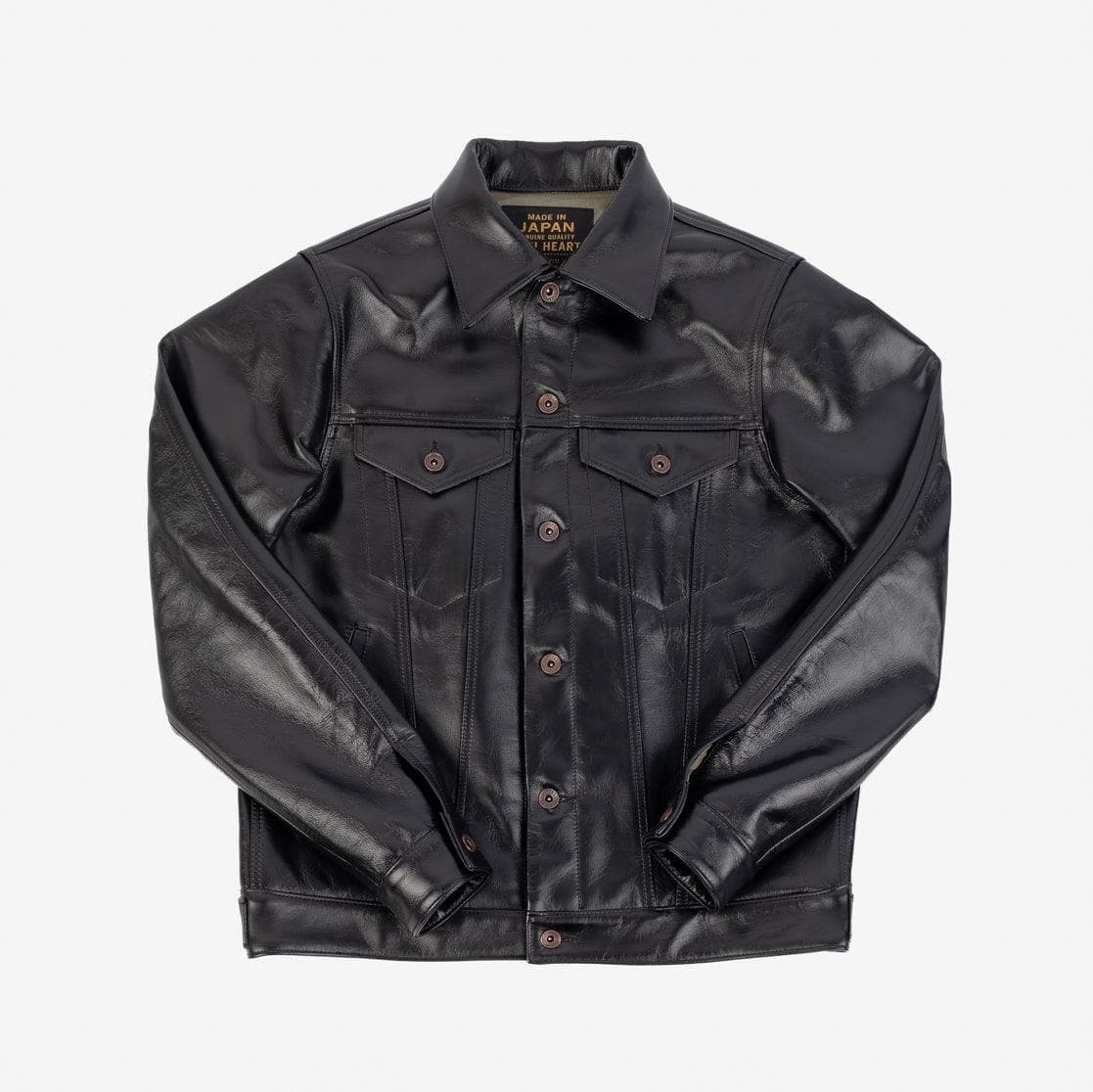 Black horsehide modified Type III trucker jacket