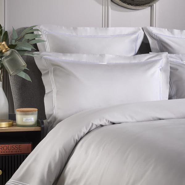 Ice grey Oxford pillowcase with white triple row cord