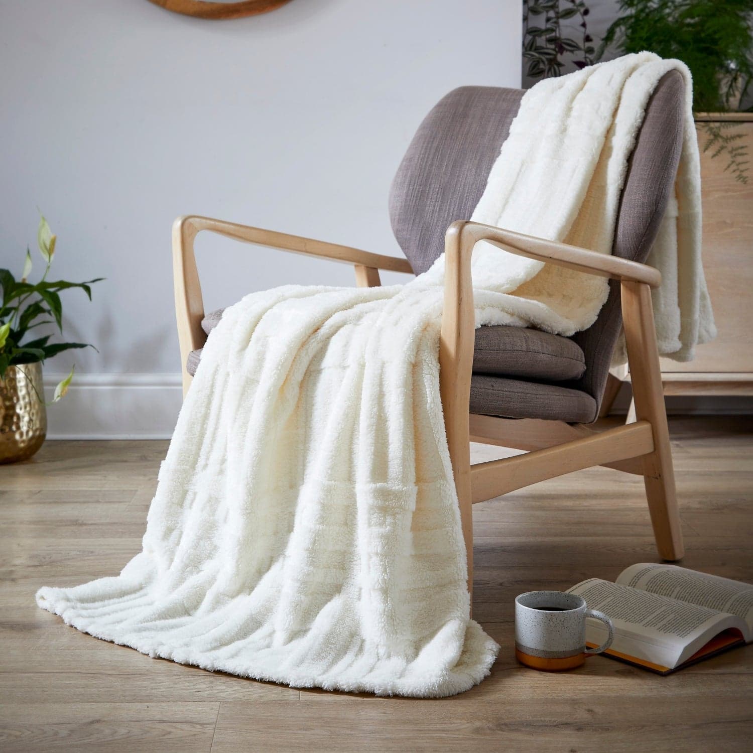 Off-white open-check textured throw