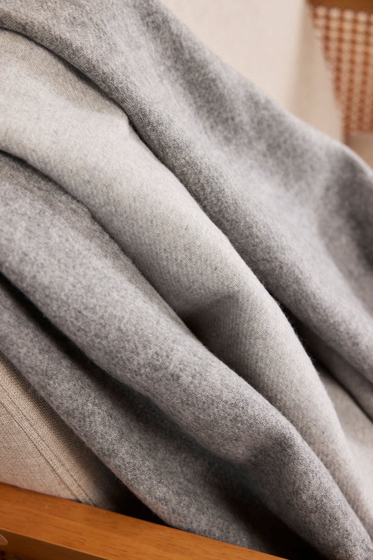 Soft grey cashmere blanket weave detail