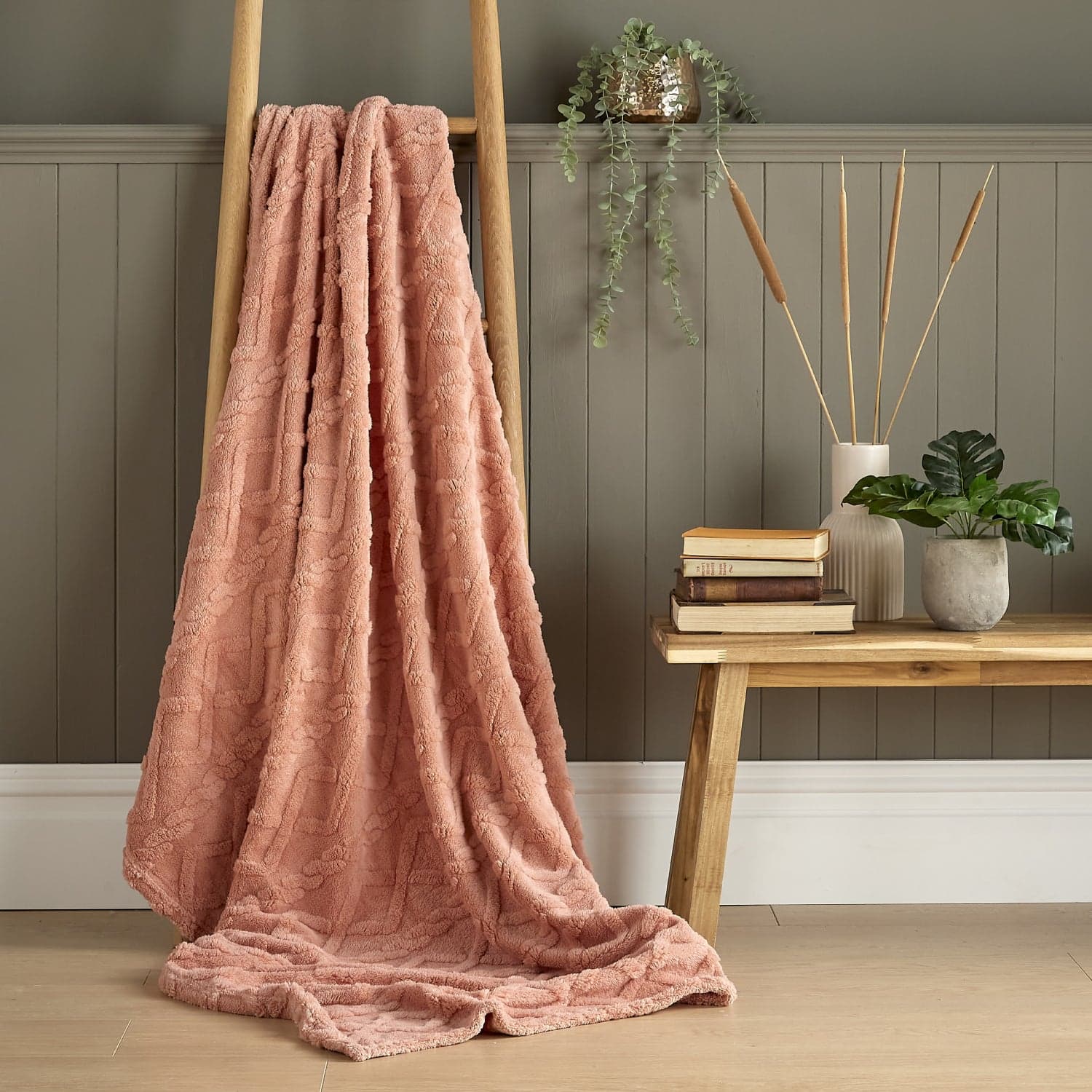 Desert sand cable-knit patterned throw