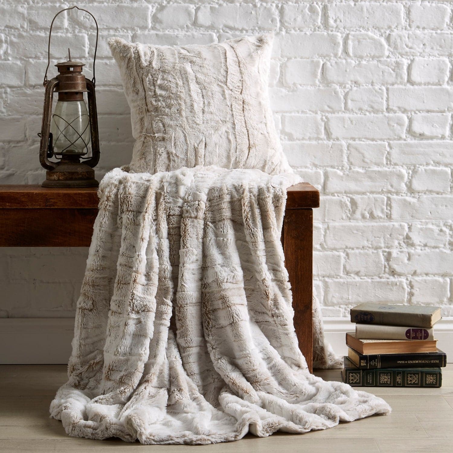 Natural snow-leopard faux-fur throw