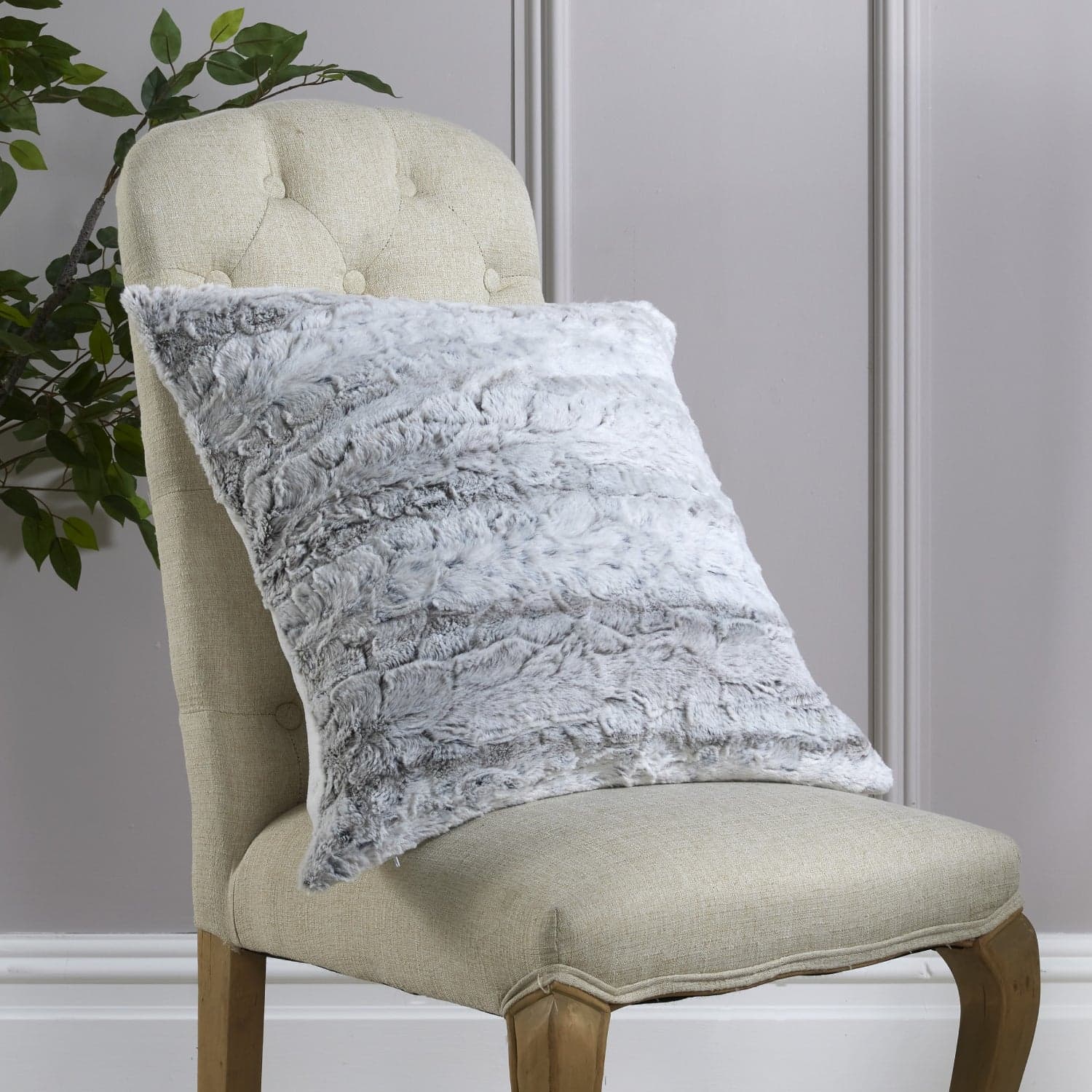 Grey snow-leopard faux-fur cushion