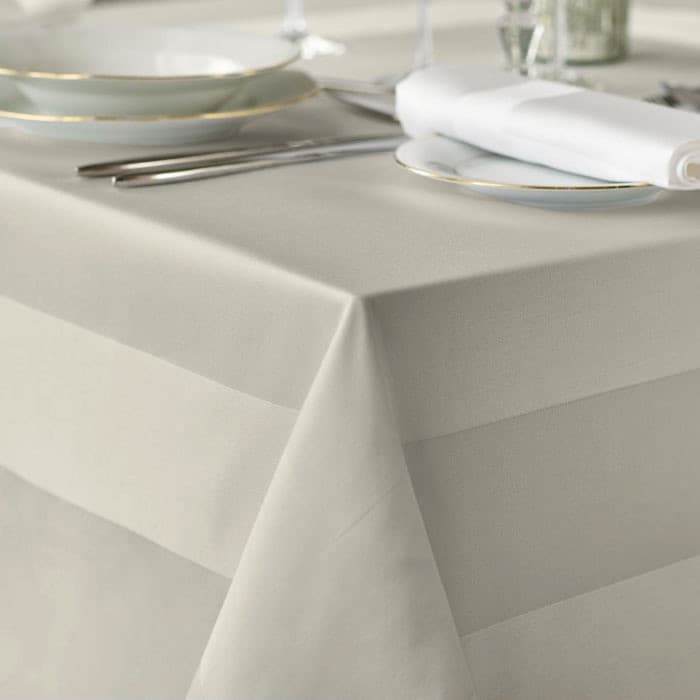 Athena ivory cotton tablecloth with a satin band