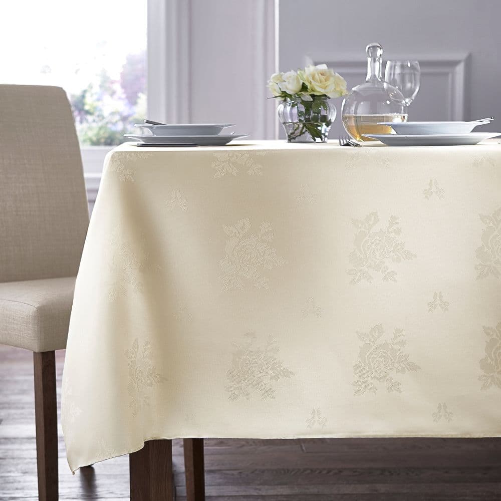 Cezanne ivory woven rose design tablecloth
