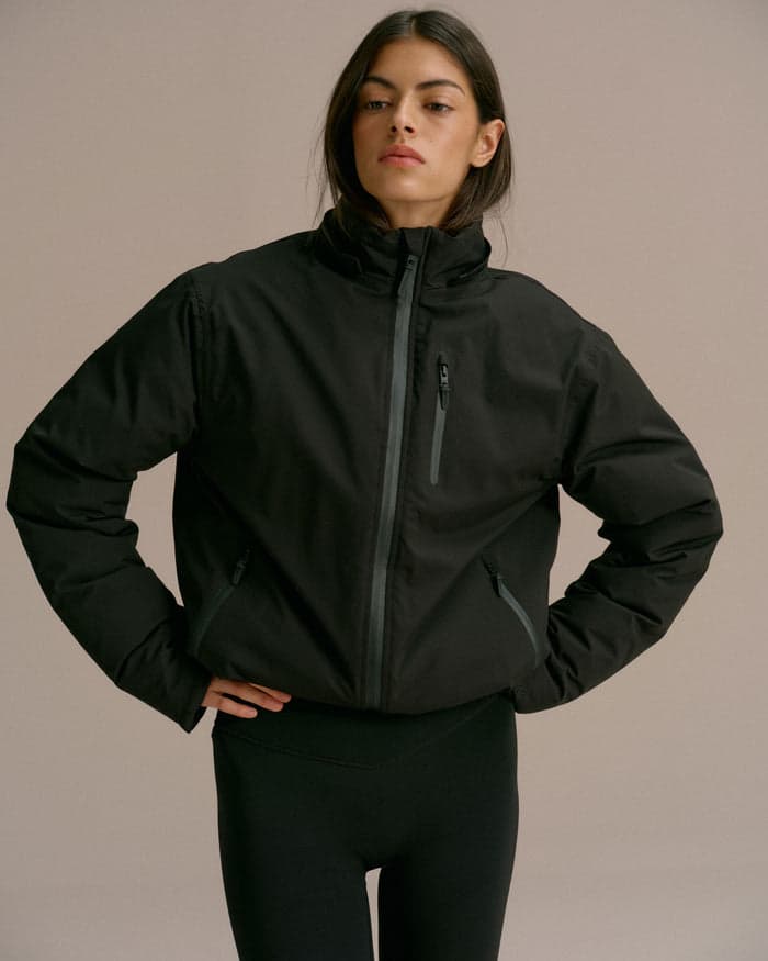 Black hooded waterproof coat