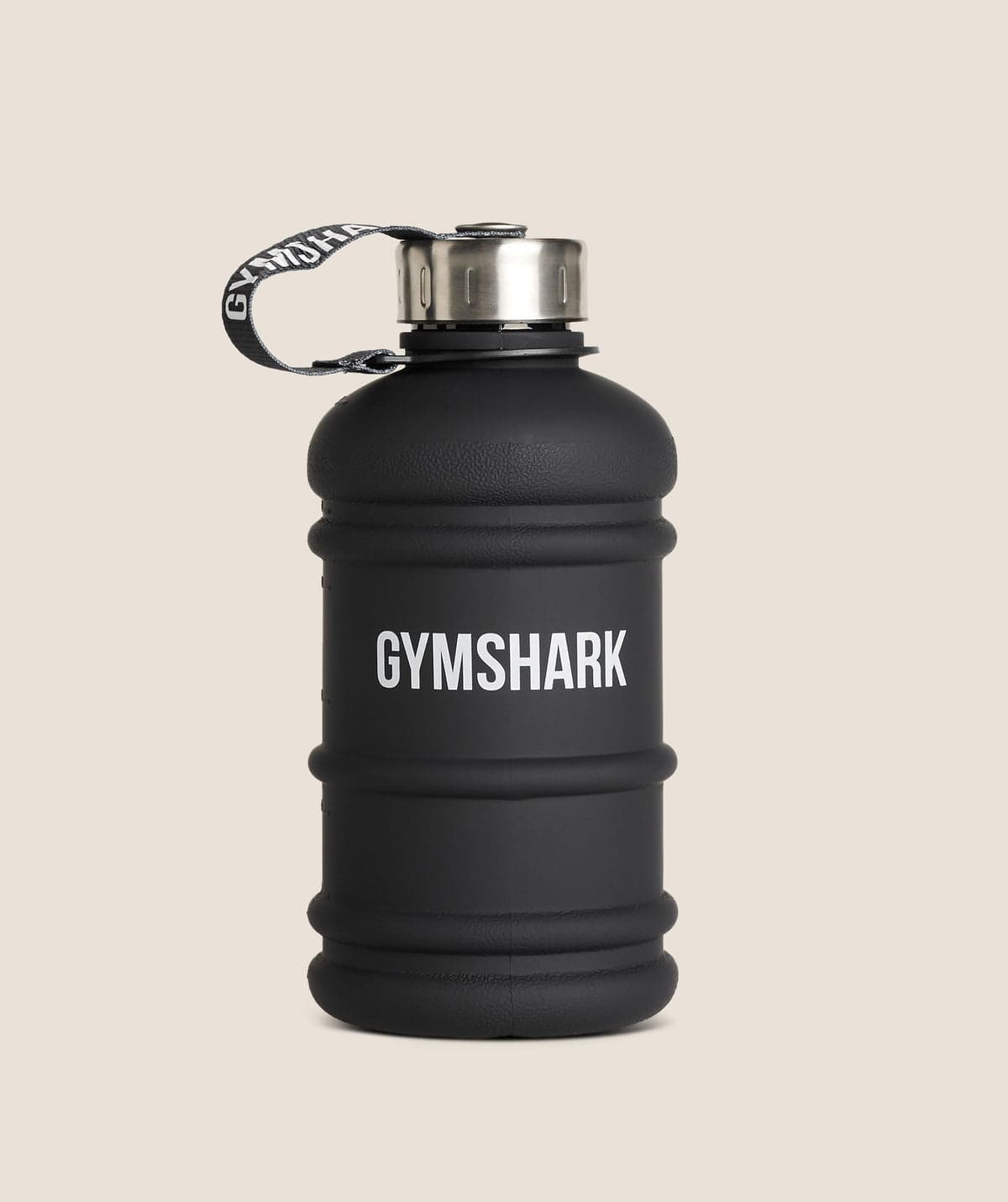 A black one-litre sports water bottle